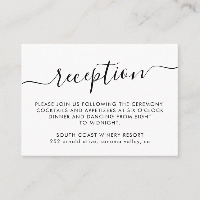 Elegant Script Simple Minimalist Wedding Reception Enclosure Card (Front)