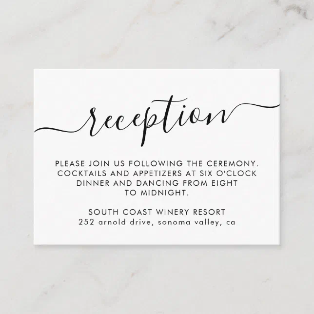 Elegant Script Simple Minimalist Wedding Reception Enclosure Card | Zazzle