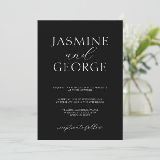Elegant Script Simple Modern Black Wedding Invitation