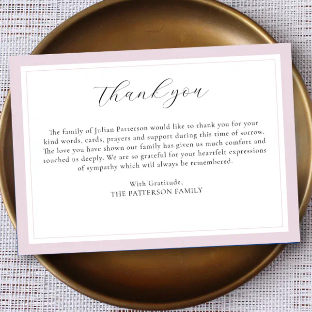 Elegant Script Simple Modern Custom Funeral Thank You Card | Zazzle