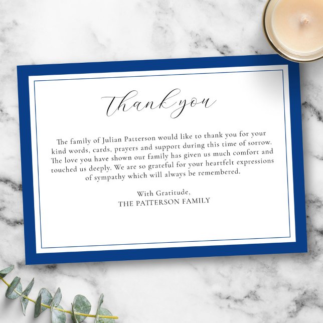 Elegant Script Simple Modern Custom Funeral  Thank You Card (Creator Uploaded)