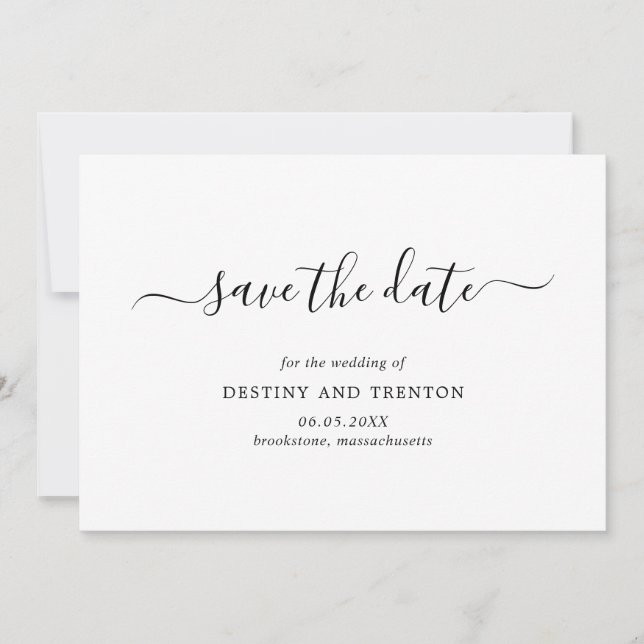 Elegant Script Simple Modern Wedding Save The Date (Front)