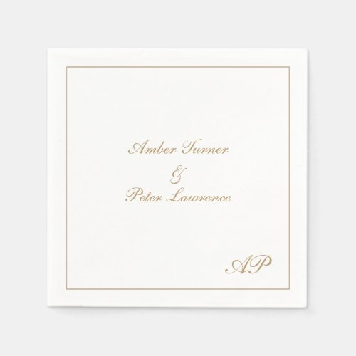 Elegant Script Simple Monogram Formal Gold Wedding Napkins