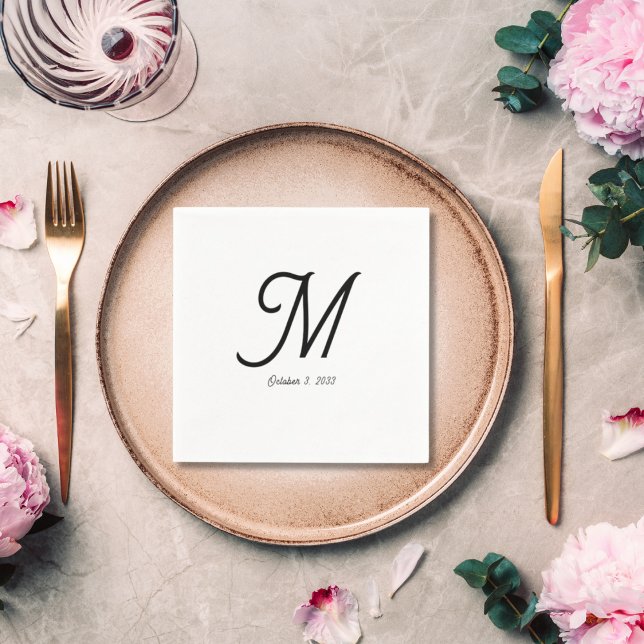 Elegant Script Simple Monogram Wedding  Napkins (Elegant Minimalist Wedding Napkin Custom Initial)