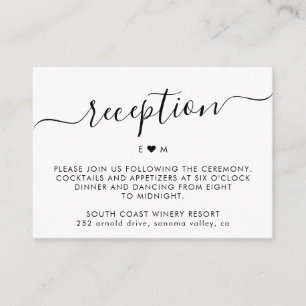 Elegant Script Simple Monogram Wedding Reception Enclosure Card