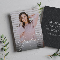 Elegant script simple one photo graduation invitation