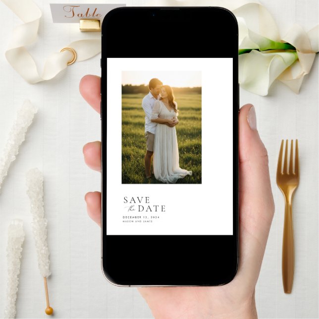 Elegant Script Simple QR Code Wedding Photo Save The Date (Front Digital)