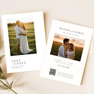Elegant Script Simple QR Code Wedding Photo Save The Date
