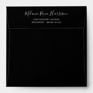 Elegant Script Simple Return Address Black Envelope