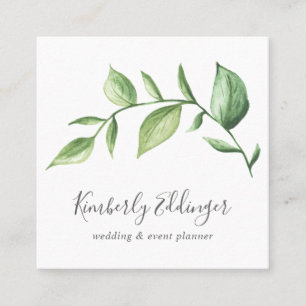 Elegant Script Simple Rustic Greenery Botanical Square Business Card