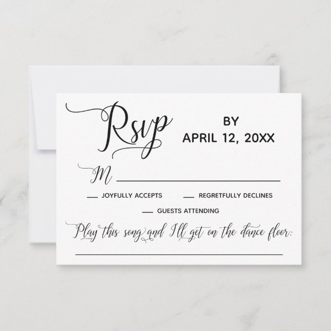 Elegant Script Simple Song Request Wedding RSVP Card (Front)