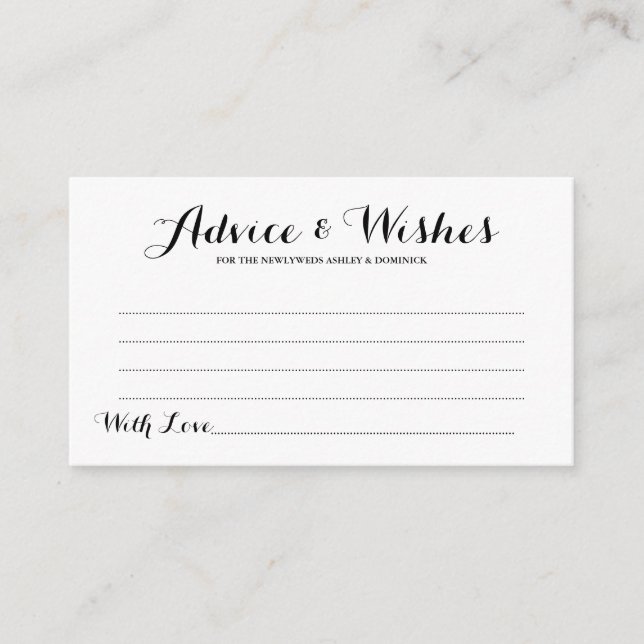 Elegant Script Simple Wedding Advice & Wishes Card (Front)