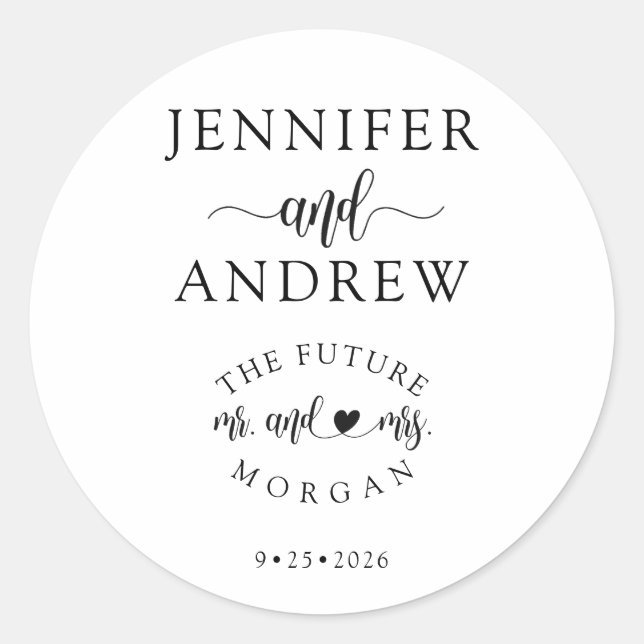 Elegant Script Simple Wedding Favor Classic Round Sticker (Front)