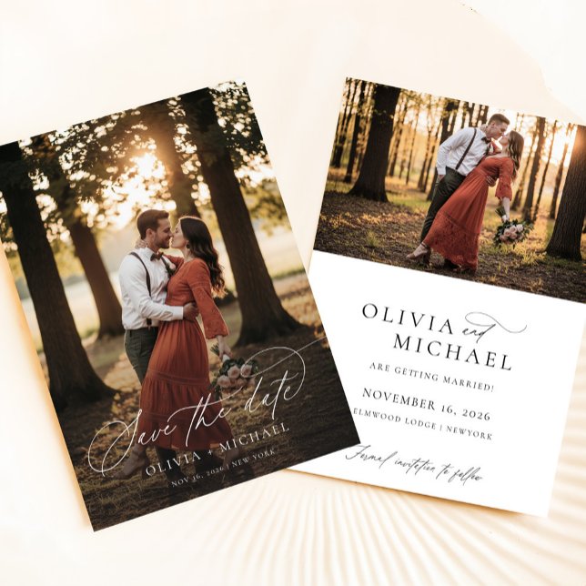 Elegant Script Simple Wedding Photo Save The Date (Creator Uploaded)