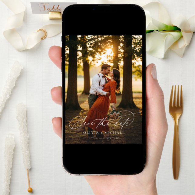 Elegant Script Simple Wedding Photo Save The Date (Front Digital)