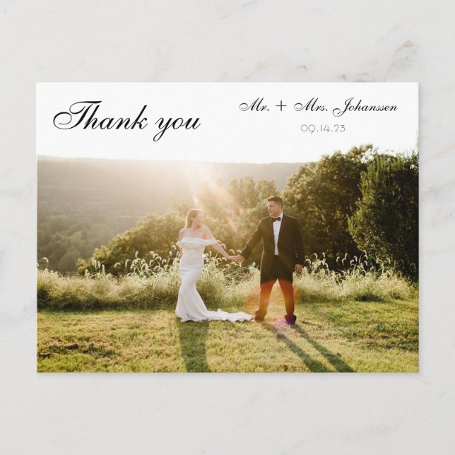 Elegant Script Simple Wedding Thank You Postcard (Front)