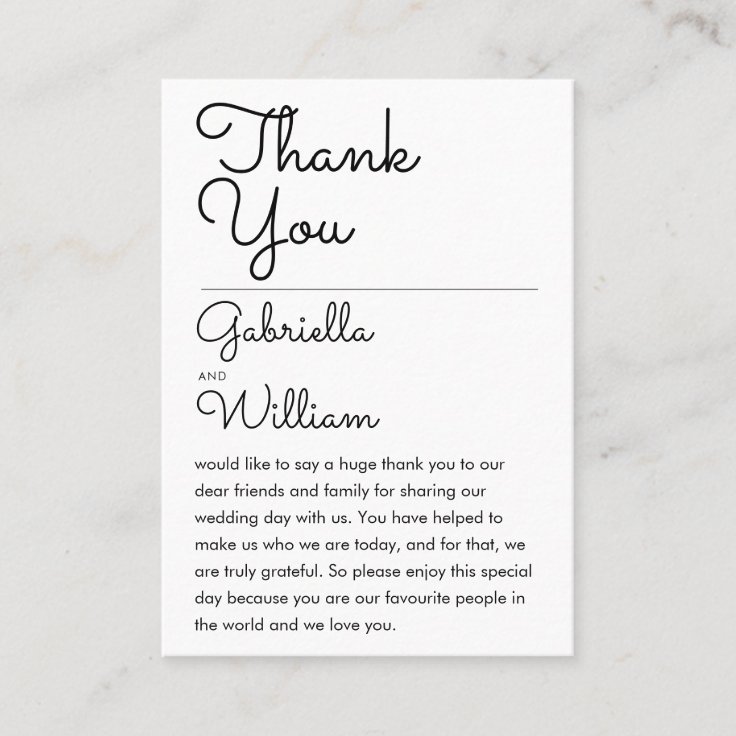 Elegant Script Simple Wedding Thank You Reception Place Card | Zazzle