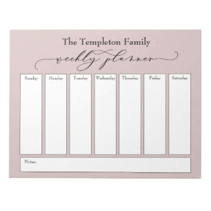 Elegant Script Simple Weekly Planner, Dusty Rose Notepad