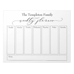 Elegant Script Simple Weekly Planner, White Notepad