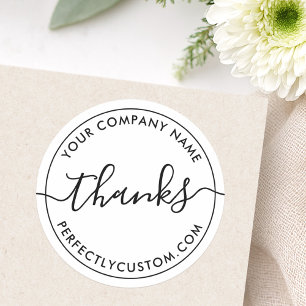Elegant script simple white business thank you classic round sticker