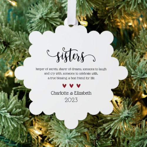 Elegant Script Sister Definition Christmas Ornament Card