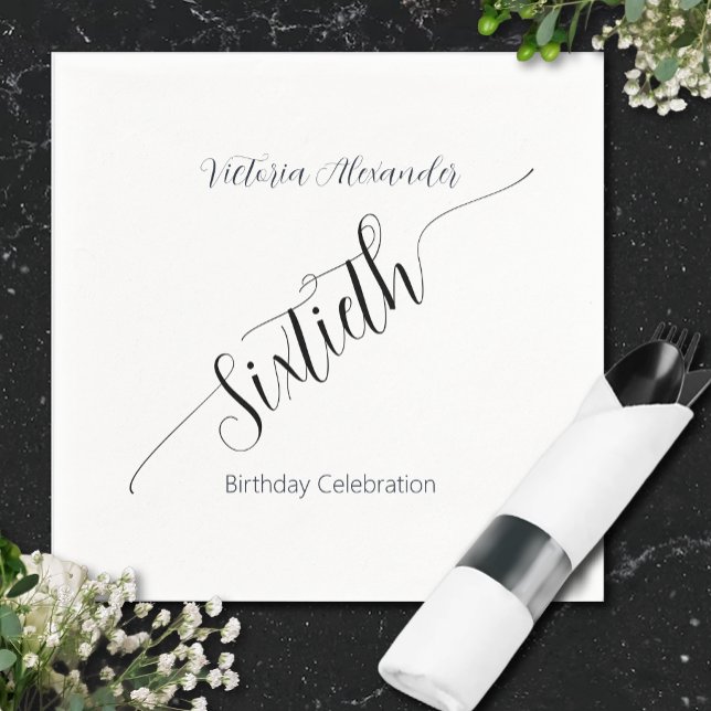 Elegant Script Sixtieth Birthday Celebration Napkins (Elegant Script Sixtieth Birthday Celebration Napkins )