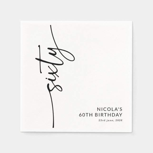 Elegant Script Sixty 60th Birthday Napkins (Front)