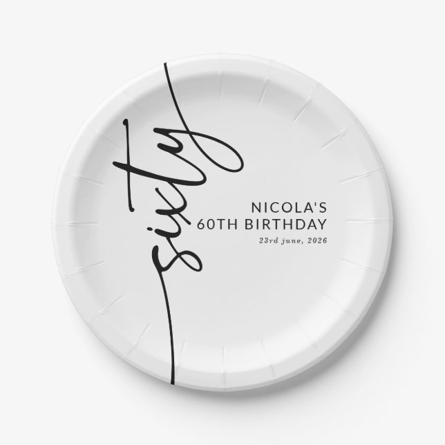 Elegant Script Sixty 60th Birthday Paper Plates (Front)