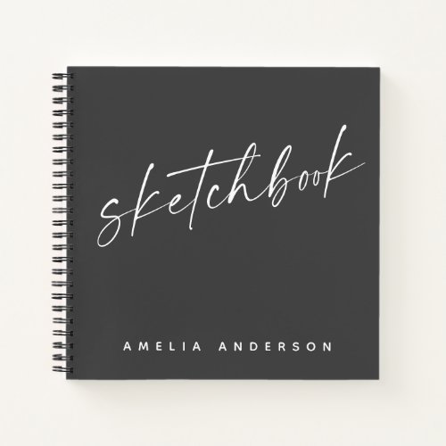 Elegant Script Sketchbook Personalized Name Black  Notebook