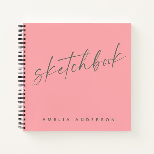 Elegant Script Sketchbook Personalized Name Pink  Notebook