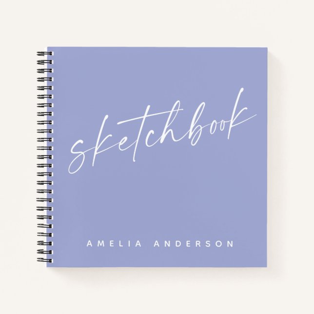Elegant Script Sketchbook Personalized Name Purple Notebook (Front)