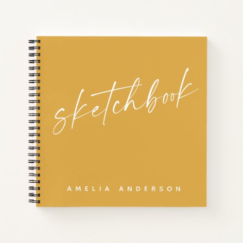 Elegant Script Sketchbook Personalized Name Yellow Notebook
