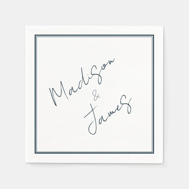 Elegant Script Slate Blue Minimalist Cocktail Napkins (Front)