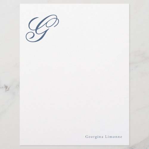 Elegant Script Slate Blue Monogram Letterhead