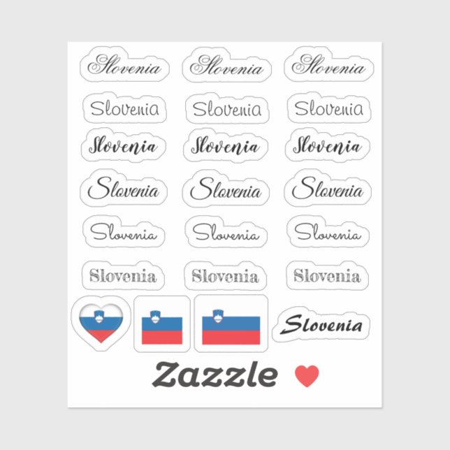 Elegant script Slovenia & Slovenian Flag /name Set Sticker (Sheet)
