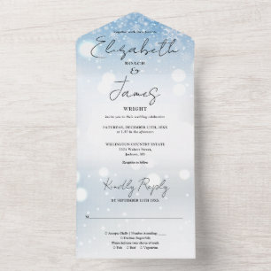 Elegant Script Snowflakes Winter Wedding All In One Invitation