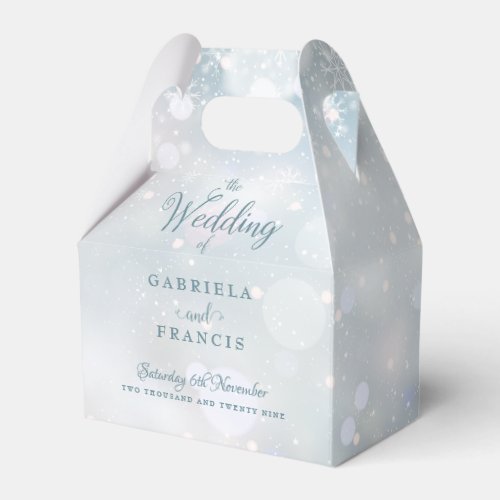 Elegant Script Snowflakes Winter Wedding Favor Box