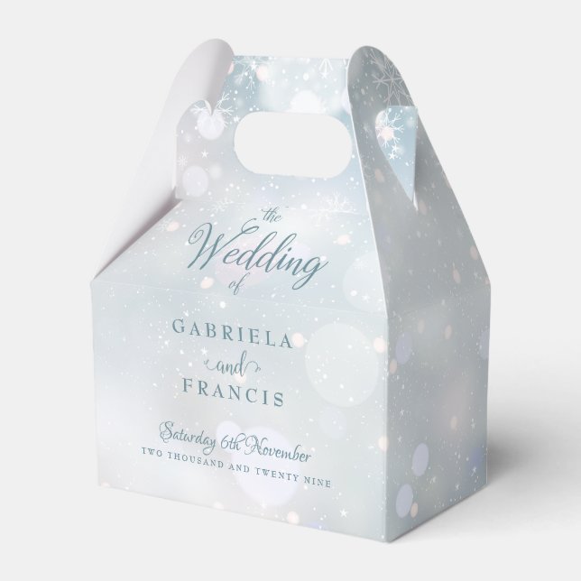 Elegant Script Snowflakes Winter Wedding Favor Box (Front Side)