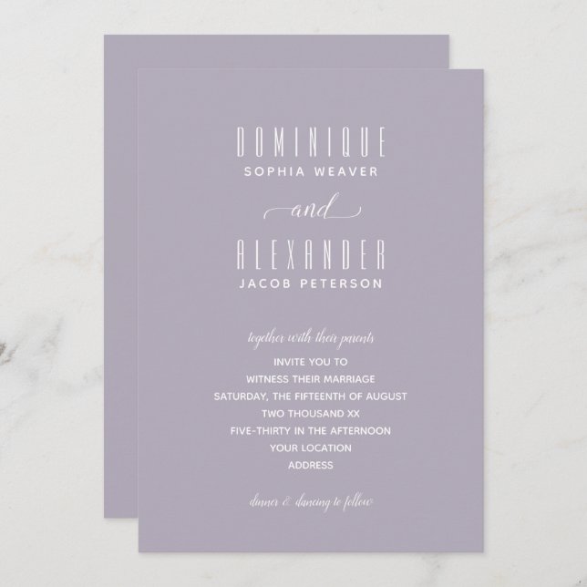 Elegant Script Soft Lilac Wedding Invitations (Front/Back)