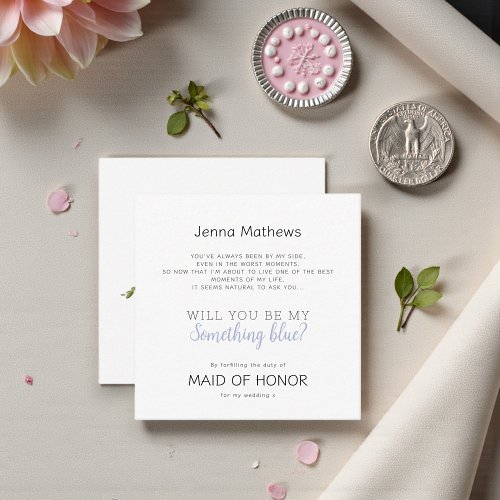 Elegant Script Something Blue Maid of Honor Card