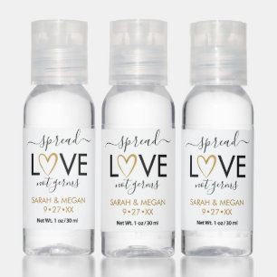 Elegant Script Spread Love Not Germs LGBT Wedding Hand Sanitizer