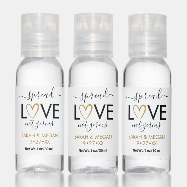 Elegant Script Spread Love Not Germs LGBT Wedding Hand Sanitizer (Set)