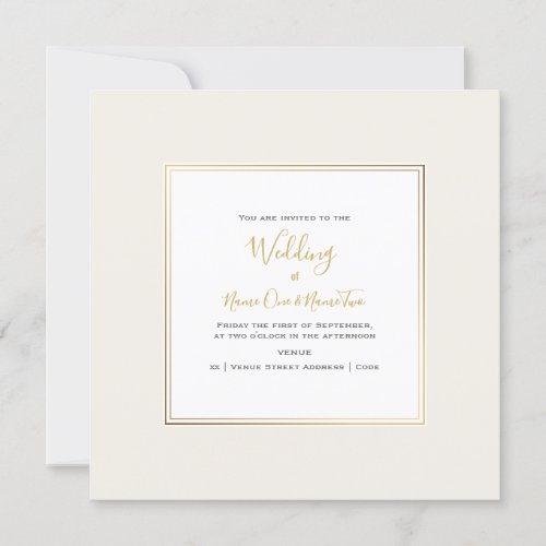 Elegant script square gold effect wedding invitation