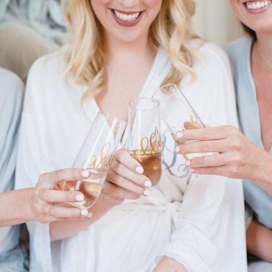 Elegant Script Stemless Champagne Glass Flute (Front)