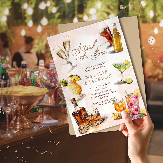 Elegant Script Stock the Bar Couples Shower Invitation (Elegant Script Stock the Bar Couples Shower Invitation)