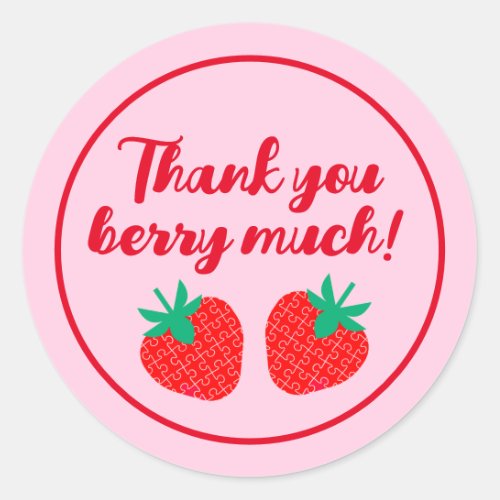 Elegant Script Strawberry Thank You Berry Much  Classic Round Sticker