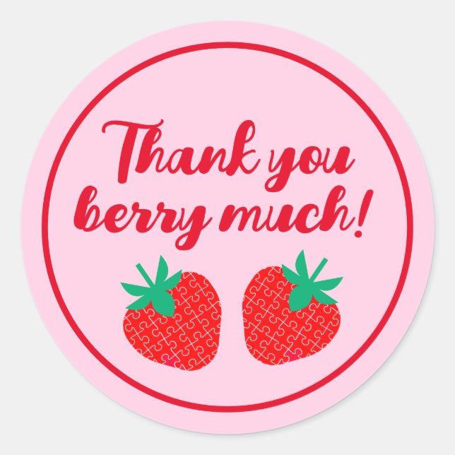 Elegant Script Strawberry Thank You Berry Much  Classic Round Sticker (Front)