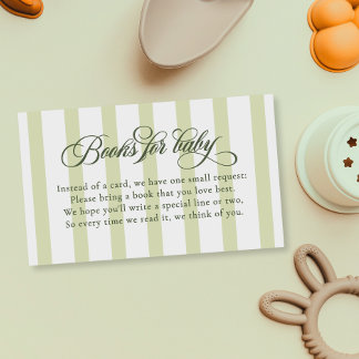 Elegant Script Stripes Baby Shower Books For Baby Enclosure Card