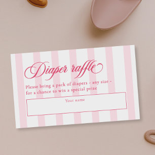 Elegant Script & Stripes Baby Shower Diaper Raffle Enclosure Card