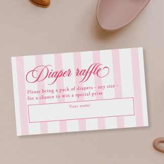 Elegant Script & Stripes Baby Shower Diaper Raffle Enclosure Card